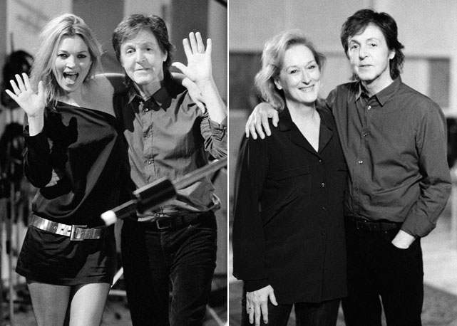 McCartney com Kate Moss (à esquerda) e Meryl Streep (à direita) - Fotos: reprodução