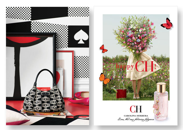 Da esquerda para a direita, cliques de Koto Bolofo para Kate Spade e Carolina Herrera - Fotos: divulgação