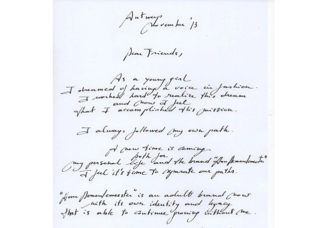 Trecho da carta de Ann Demeulemeester - Foto: reprodução