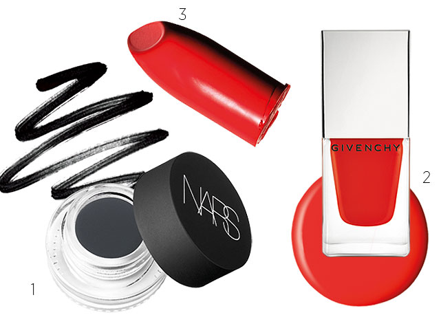 1 - Eye Paint Black Valley(R$ 105), Nars; 2 - Mat Orange (R$ 78), Givenchy; 3 - Retro Matte Fixed on Drama (R$ 66), M.A.C - Fotos:reprodução/ Harper's Bazaar