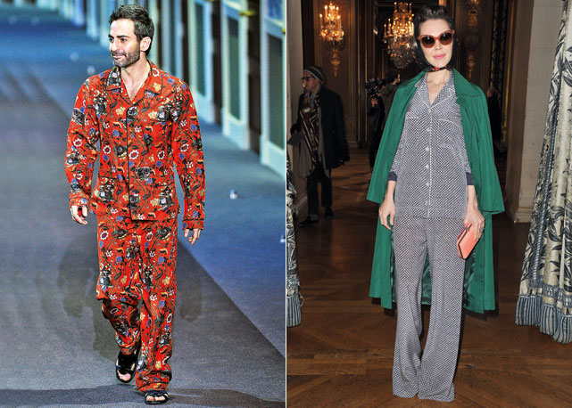 Marc Jacobs, ao final do desfile de inverno 2014 da Vuitton; e Ulyana Sergeenko, de pijama no de Stella McCartney - Fotos: reprodução/Harper's Bazaar
