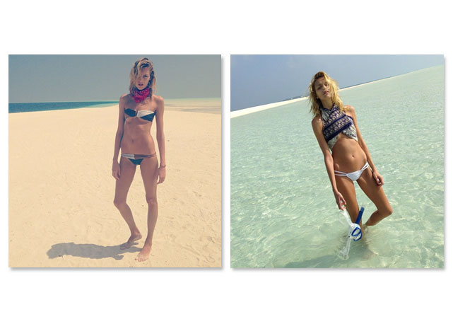A top Anja Rubik propõe novas leituras para o acessório: para a moça, vale usá-lo como colar ou mesmo um top - Fotos: reproducão/Instagram
