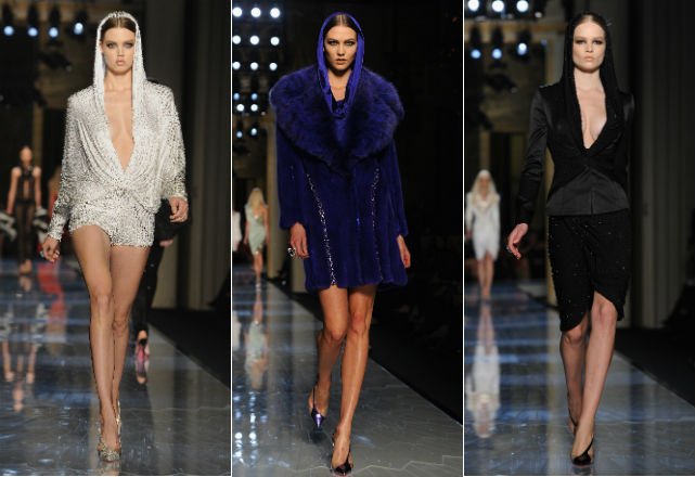 Grace Jones inspira o verão 2014 da Atelier Versace. No clique, Karlie Kloss e Lindsey Wixson na passarela - Fotos: Getty Images