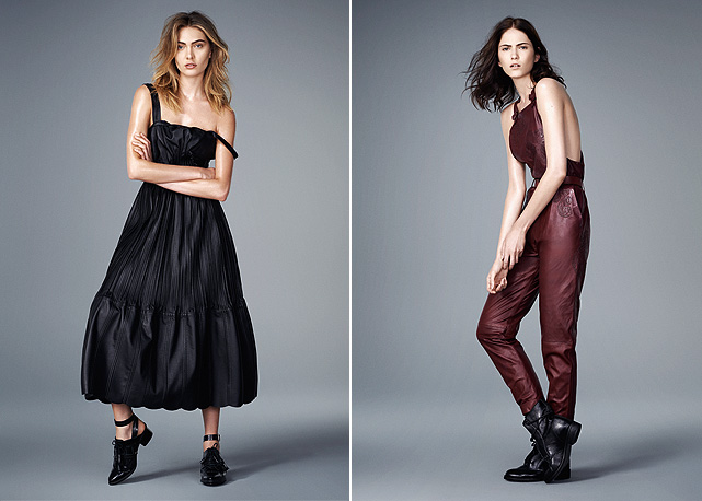 à esquerda, Luana usa vestido e sapato Alexandre Herchcovitch; à direita, Maria Flavia usa macacão Oh Boy! e coturno UMA - Fotos: Harper's Bazaar 