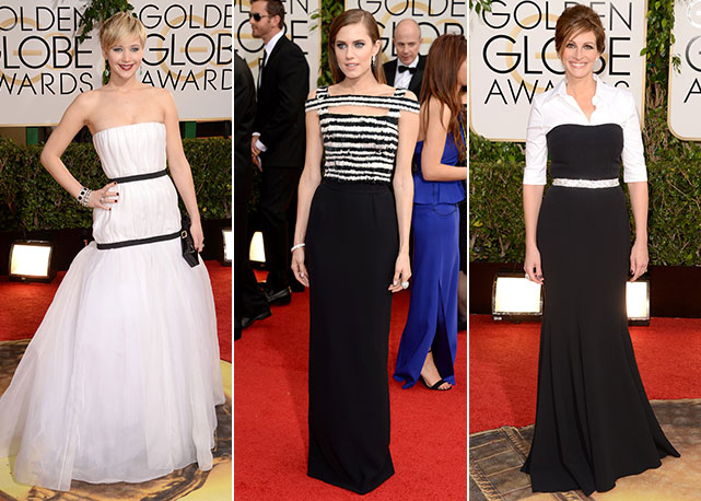 Da esquerda para a direita: Jennifer Lawrence de Dior, Allison Williams veste Alexander McQueen e Julia Roberts elege Dolce & Gabbana - Foto: Getty Images