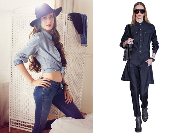 A esquerda Lizzy Jaggere seu Wrangler e a direita Herchcovitch, inverno 2014 - Fotos:reprodução/Harper's Bazaar