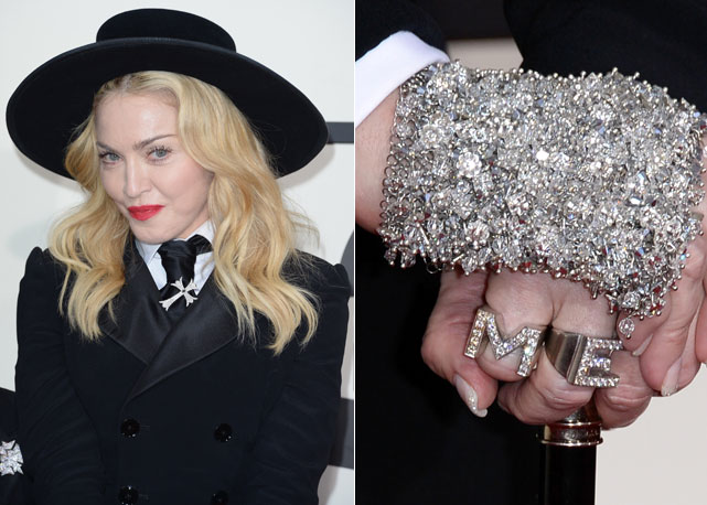Madonna, sua luva de diamantes e anéis "ME" - Fotos: Getty Images