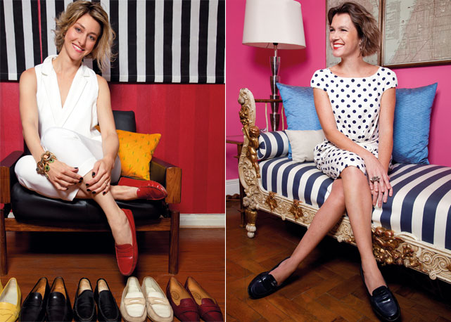 À esq. Olivia Tabel e os mocassins Tod's que comprou aos 13 anos; e à dir. Florence Antonio com o par que ganhou da mãe há dez anos - Fotos: Reprodução/ Haprer's Bazaar