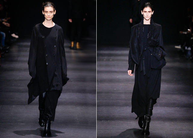 A esquerda, Carol Thaler, e na direita Daiane Conterato, ambas para Ann Demeulemeester - Fotos: reprodução