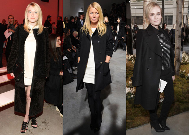 Dakota Fanning na primeira fila da Proenza Schouler e Gwyneth paltrow e Diane Kriguer na estreia de Jason Wu na Hugo Boss - Fotos: Getty Images
