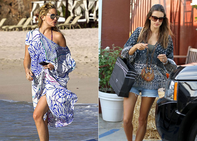 Kate Hudson com kaftãn e Alessandra Ambrósio com bata, ambas da Camilla Franks - Fotos: reprodução