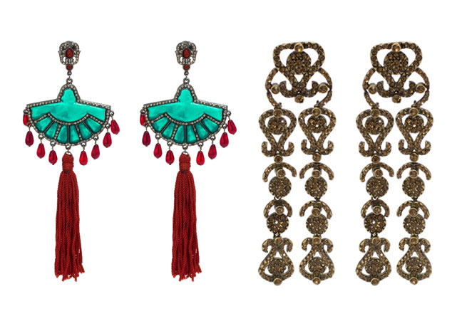 Dois brincos da linha Vintage, a esquerda brinco do leque (R$468) e a direita brinco pêndulos (R$498) - Fotos: divulgação  