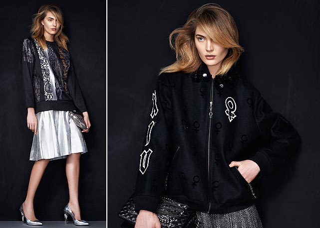 À esquerda, moletom de algodão e Jacquard e saia de couro, Sacada, além de bolsa e escarpins, da Fendi; à direita, jaqueta da Triton, saia da Coven e bolsa da Chanel - Fotos: reprodução/Harper's Bazaar