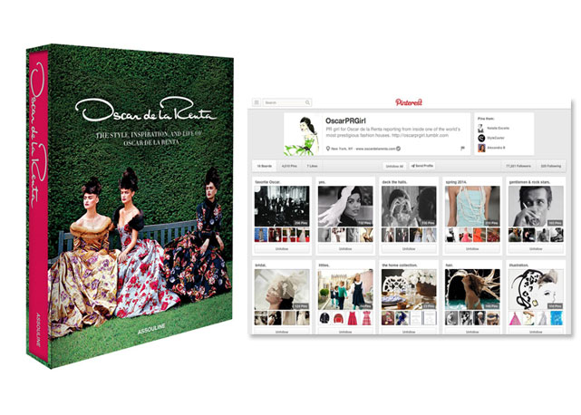 À esq. capa do livro "The Style, Inspiration, and Life of Oscar de la Renta" e à dir. o Pinterest da marca - Fotos: Reprodução