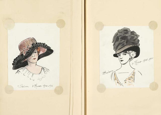 Dois croquis de chapéus criados por Jeanne Lanvin - Foto: reprodução