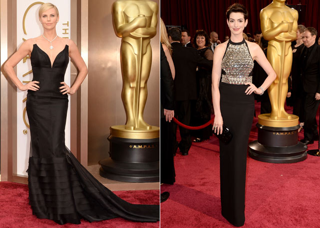 Charlize Theron de Christian Dior Couture e Anne Hathaway de Gucci - Fotos: Getty Images