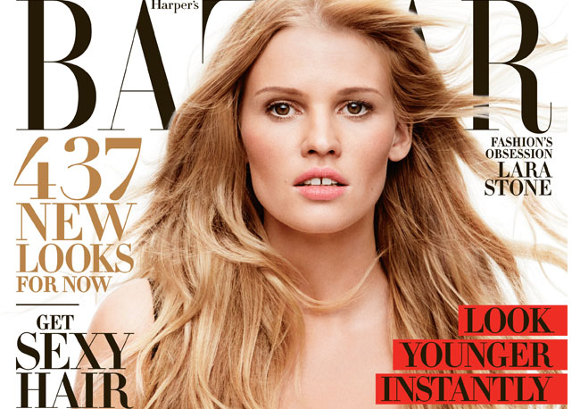 Lara Stone na capa da edição de abril da Harper's Bazaar americana - Foto: Reprodução