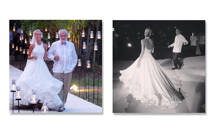 À esquerda, Carolina com o pai, Rolando; à direita, dançando com o marido Stefano Bonfiglio - Foto: reprodução/Instagram