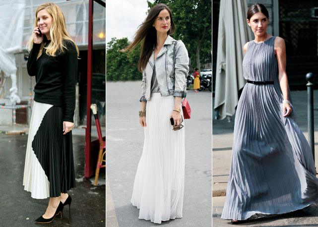 Em tecidos leves ou no couro, o plissado ganha as ruas em saias de todos os comprimentos - Fotos: Reprodução/Harper's Bazaar