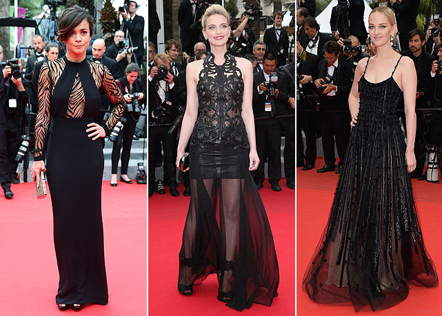 Logos pretos e com transparências, da esquerda para a direita: Alice Braga, Sarah Marshall e Jess Weixler - Fotos: Getty Images