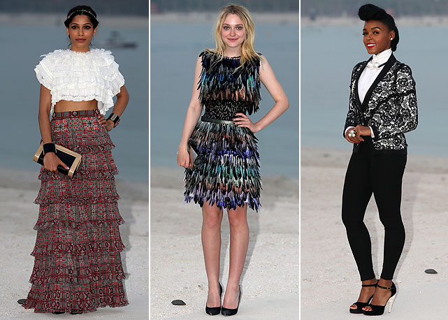 Da esquerda para a direita: Freida Pinto, Dakota Fanning e Janelle Monae - Fotos: Getty Images