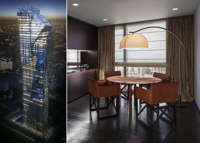 Croqui do prédio e uma das salas do residencial da Armani - Foto: divulgação