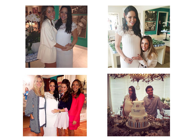 Do alto em sentido horário, Lu Tranchesi faz pose com Gabriela Pugliesi, Carol Celico, Lala Rudge, Nat Simensin e Lelê Saddi. Por último, com o pai do Antônio, Lair Pasetti - Fotos: reprodução/instagram