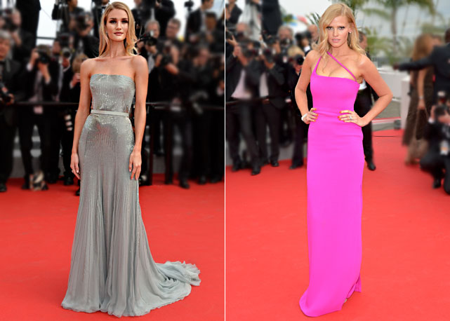 Rosie Huntington-Whiteley usa vestido Gucci Première e joias Grisogono; e a direita Lara Stone - Fotos:Getty Images