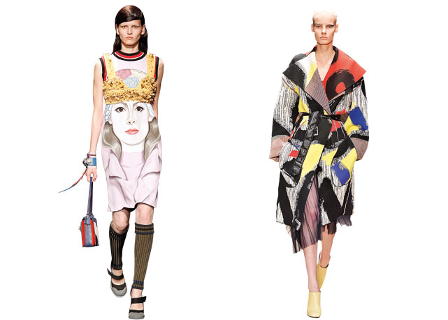 A esquerda um look do verão 2014 da Prada e a direita um look do verão 2014 da Céline - Fotos: divulgação