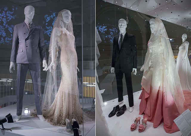 Dois longos by John Galliano: à esquerda, o vestido de Kate Moss; à direita, o vestido de Gwen Stefani - Foto: reprodução