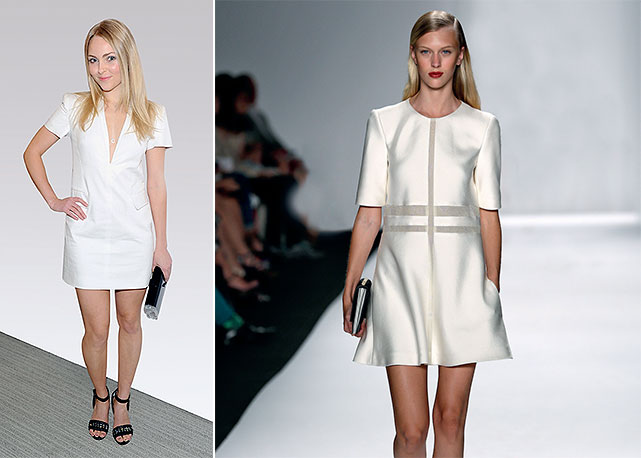 Anna Sophia Robb (à esquerda); e look da passarela de J.Mendel (à direita) - Fotos: reprodução/Harper's Bazaar