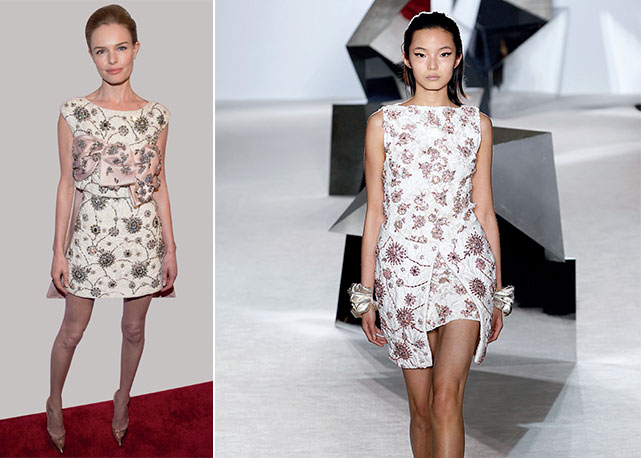 Kate Bosworth (à esquerda), e a passarela de Giamba Valli (à direita). Para usar já! - Fotos: reprodução/Harper's Bazaar