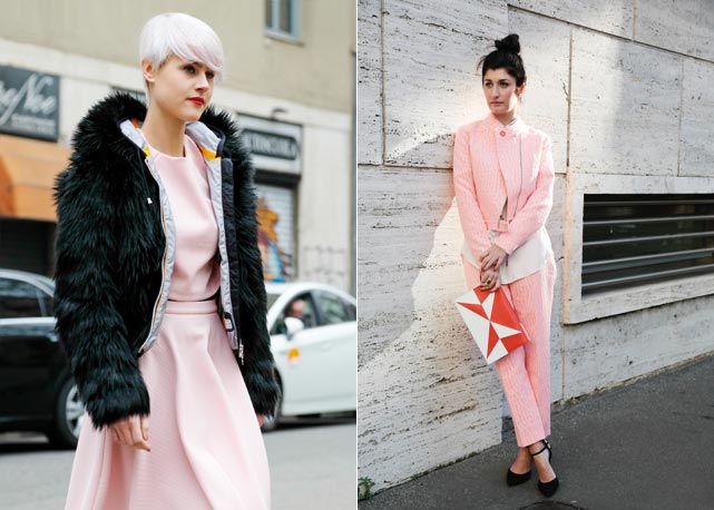 Ladylike ou alfaiataria prática, não há limites para o total look pastel, que já está nas ruas - Foto: Stylesight
