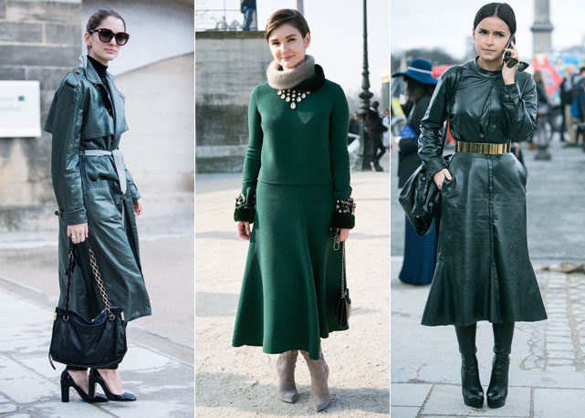 Inspire-se nas ruas para tingir de verde look totais, que carreguem, de preferência, casacos sofisticados como base - Fotos:reprodução