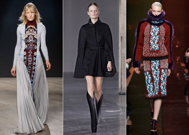 Da esquerda para à direitaq: Mary Katrantzou, Irin Van Herpen e Piter Pilotto, todos os looks são dos desfiles de inverno 2015 - Fotos:reprodução