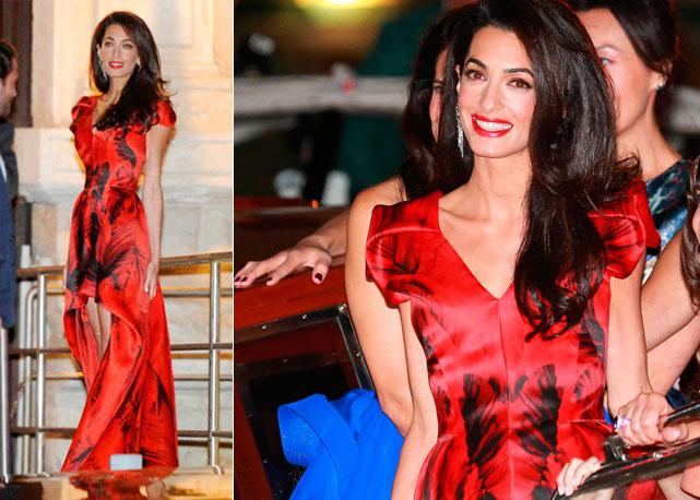     Amal recebe convidados para jantar  à bordo de look Alexander McQueen - Fotos: Getty Images