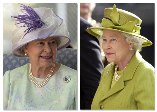 A rainha Elizabeth com dois modelos criados por Philip Somerville - Fotos: Getty Images