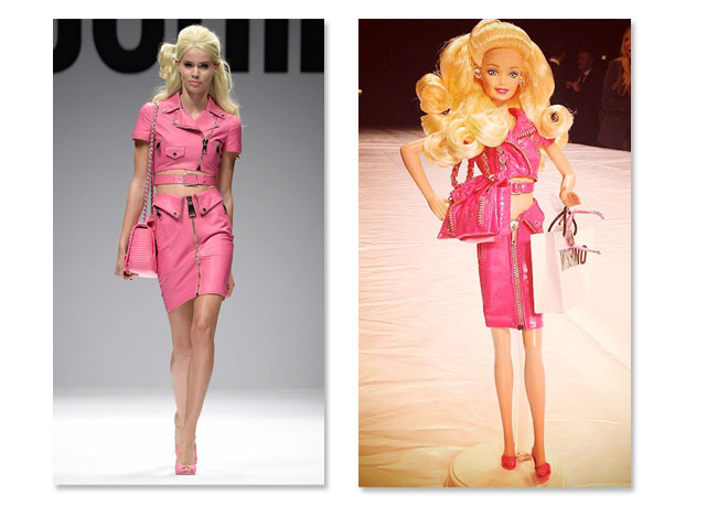 O look de abertura do desfile e a Barbie que a grife deu de presente aos convidados - Fotos: Getty Images/ Instagram