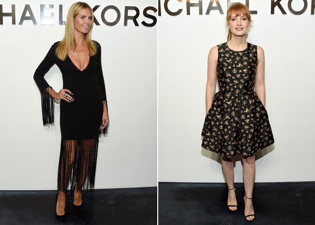 Vestidos: à esquerda, Heidi Klum; à direita, Jessica Chastain - Fotos: Getty Images