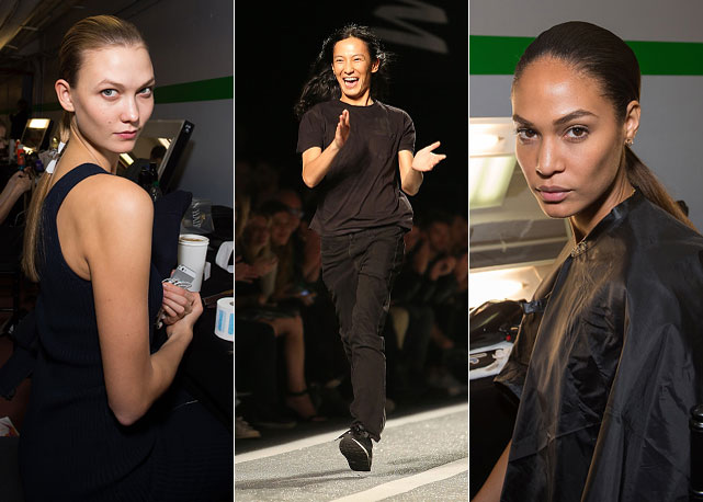 O estilista Alexander Wang entre as tops Karlie Kloss e Joan Smalls - Fotos: Getty Images 