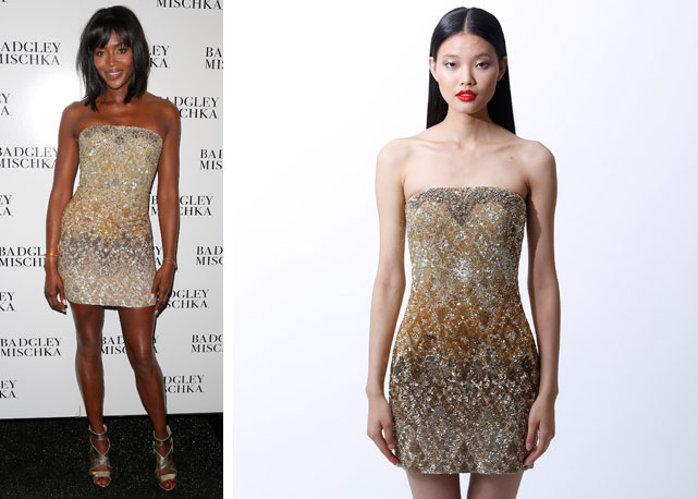 Naomi no aniversário da grife Badgley Mischka: vestido está à venda no Brasil! - Fotos: Getty Images e divulgação