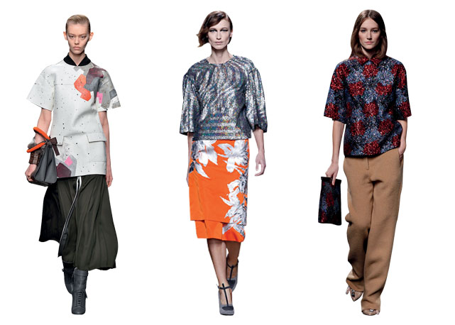 Da esquerda para a direita: Fendi, Dries Van Noten em Nº 21 - Foto: reprodução/Harper's Bazaar