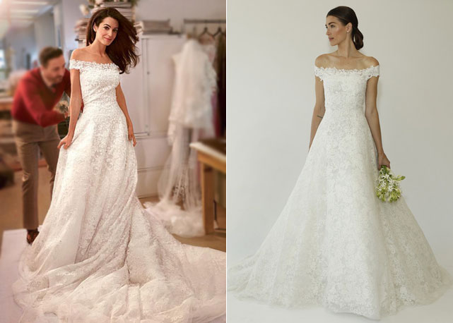 O vestido de casameto de Amal e o do inverno 2015, ambos de Oscar de la Renta - Fotos: reprodução