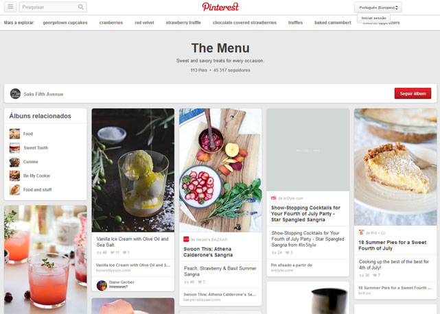 "The Menu", segmento gastronômico da Sak's no Pinterest - Foto: reprodução