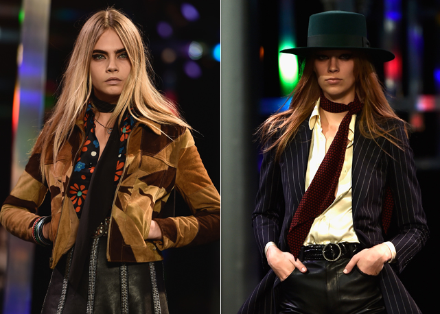 Os fios da Saint Laurent tem pegada mais rock’n’roll. A marca também apostou em chapéus e turbantes - Fotos: Getty Images
