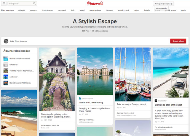 "The Stylish Escape", outro segmento da Sak's no Pinterest - Foto: reprodução