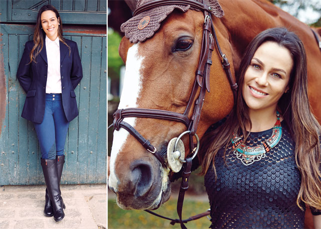 À esquerda, blazer e calça Pikeur, camisa Pink, botas Christian Louboutin e brincos Saf; à direita, blusa Patricia Viera e colar garimpado em brechó de Israel - Fotos: Thiago Justo/reprodução/Harper's Bazaar
