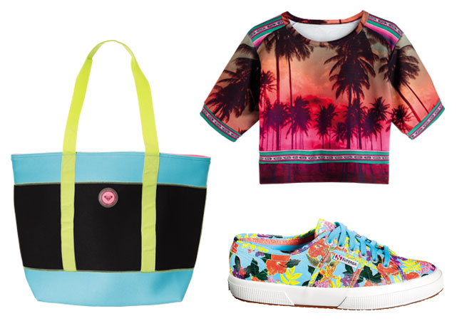 Na mala: bolsa Roxy (R$ 299), tênis Superga (R$ 250) e top Cia. Marítima (R$ 268) - Foto: reprodução Bazaar