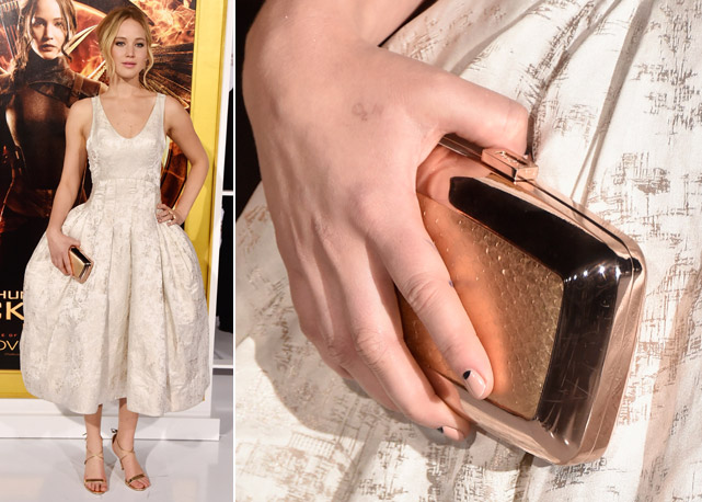 Jennifer Lawrence de Dior Couture, com clutch de Roger Vivier - Fotos: Getty Images