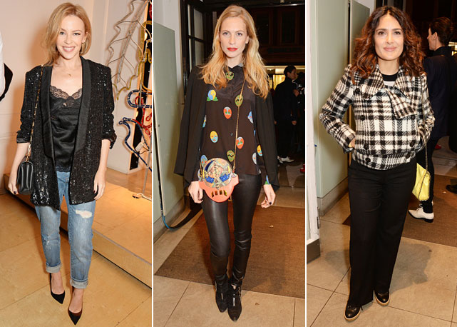 Da esquerda para a direita: Kylie Minogue, Poppy Delevingne e Salma Hayek - Fotos: Getty Images